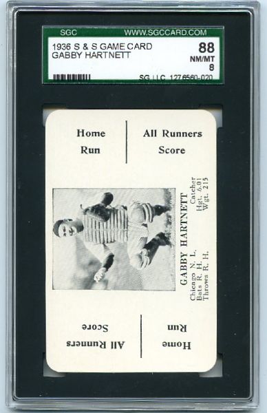 1936 S & S Game Card Gabby Hartnett SGC 88