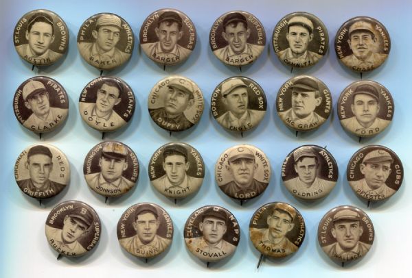 P2 Sweet Caporal Pins Lot of 23 All Different Except One, Many HOFers
