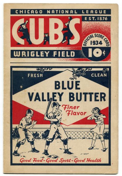 1934 Chicago Cubs vs. Brooklyn Unscored Score Card