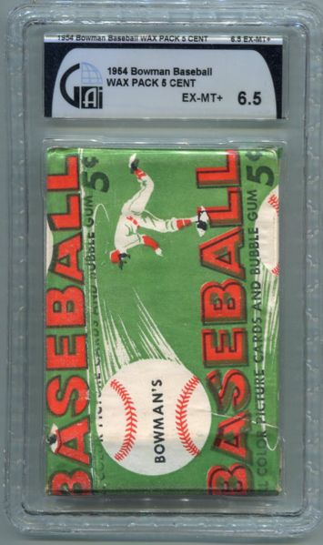 1954 Bowman 5 Baseball 5 Cent Unopened Wax Pack GAI 6.5