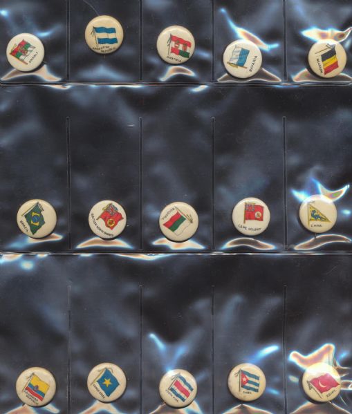 *P3 (35) Comic Pinbacks, P6 (55) Sweet Caporal, National Flag Pins, 1896