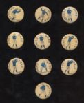 1896 Baseball Position Pins - Group of 10 with assorted backs