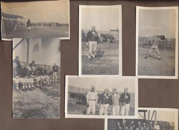 1915 circa, Very Original Baseball Photos (6) on scrapbook page