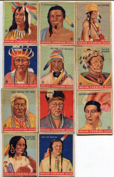 R73 Indian Gum Lot of 11 Paper Stock Cards Adhered To Heavy Stock