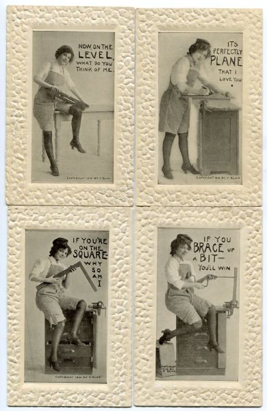 1910 F. Bluh Risque Lady Carpenter Postcards Lot of 4