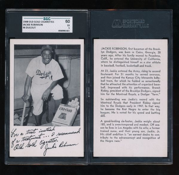 1948 Jackie Robinson Old Gold Cigarettes card  SGC 60 ex  HIGH GRADE 