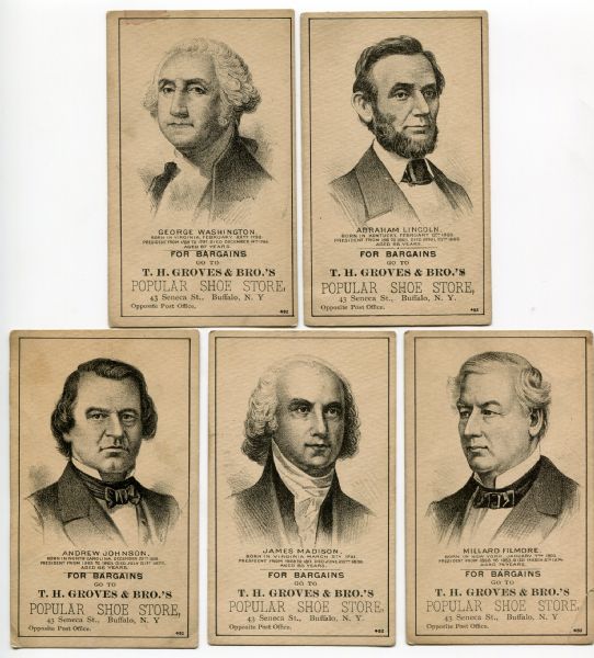 1880s Great Atlantic & Pacific Tea Company/T.H. Groves & Bro.s Lot of 9 Presidents Cards