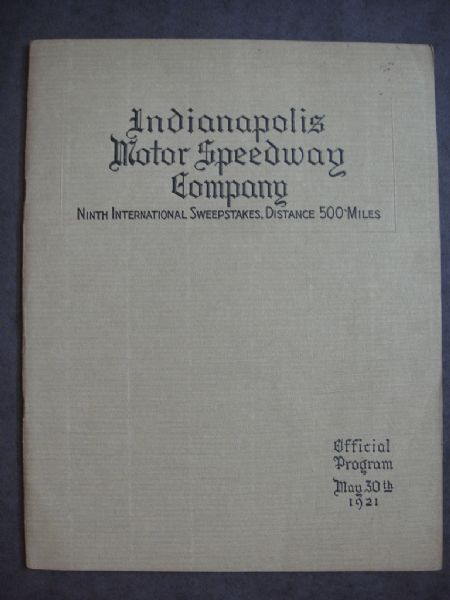 1921 Indianapolis 500 Official Program With Score Card Insert EX+ 