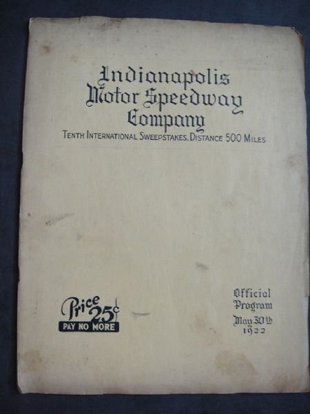 1922 Indianapolis 500 Official Program 