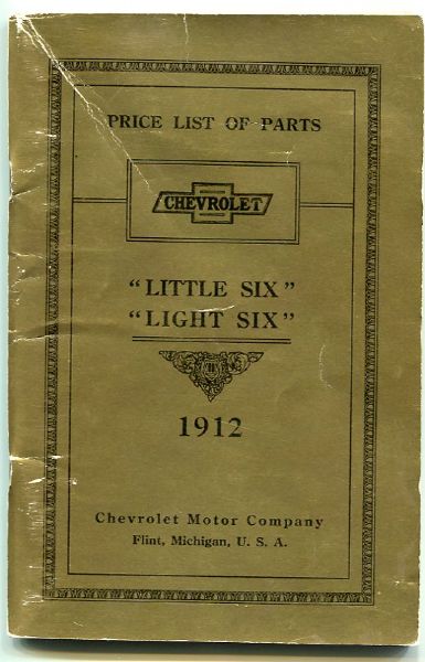 1912 Chevrolet Motor Company Price List of Parts