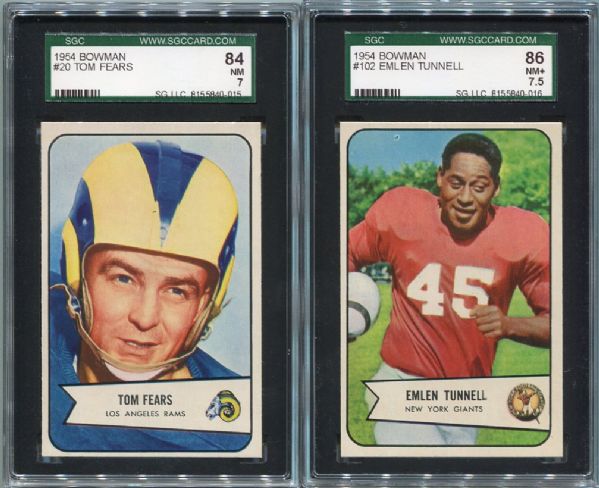 1954 Bowman Football Lot of 2 High Grade HOFers Tom Fears SGC 84 & Em Tunnell SGC 86