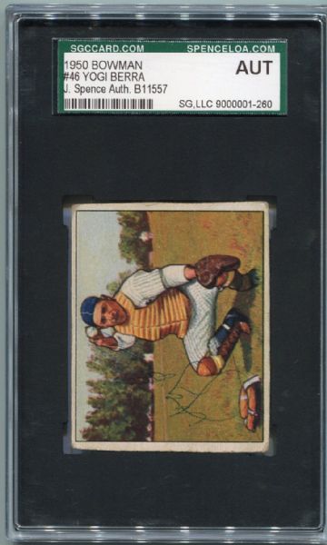 1950 Bowman Baseball #46 Yogi Berra Autographed SGC/J.Spence AUT