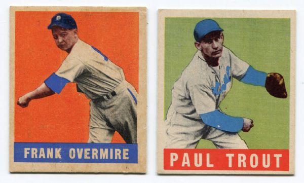 1948/49 Leaf Baseball Lot of 2 Cards Trout & Overmire