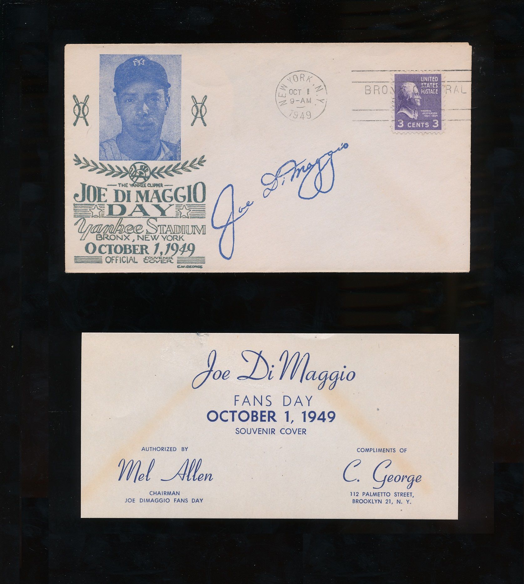 Lot Detail - 1949 Official Joe Dimaggio Day Envelope postmarked Oct 1 ...