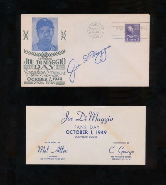 1949 Official Joe Dimaggio Day Envelope postmarked Oct 1, 1949 & Scarce Insert