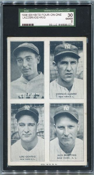 1936 Exhibit 4 on 1 Lazzeri-Gomez-Gehrig-Ruffing SGC 30