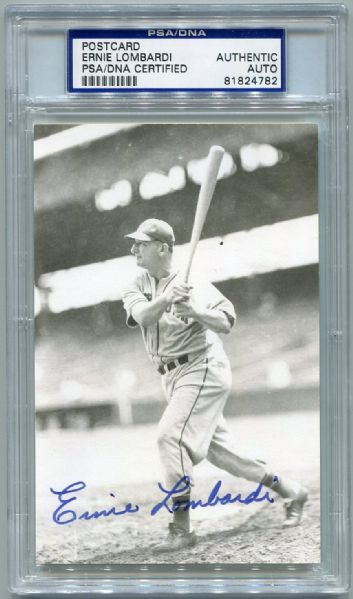 Ernie Lombardi Autographed Postcard PSA/DNA Certified Authentic