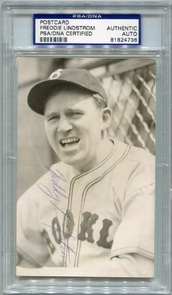 Freddie Lindstrom Autographed Postcard PSA/DNA Certified Authentic