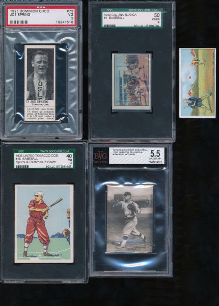 1920s - 1940s International Baseball lot (5) w/Sociede Industrial McGraw, Spring Dominion Chocolate etc....