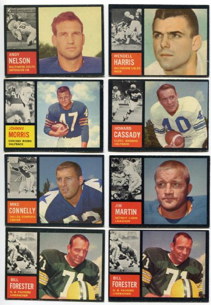 1962 Topps Football Lot of 100 Assorted Commons, Minor Stars & Short Prints