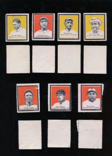 1915 Postaco Stamp Group of 7 with Mack,  Baker etc......red and yellow