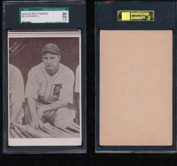 1934 Newton-Annis Fur, Detroit Tigers - Billie Rogell SGC 20 (scarce)