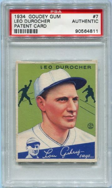 1934 Goudey #7 Leo Durocher Patent Card & Registration Card Both PSA Authenticated