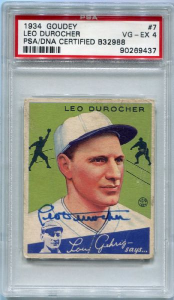 1934 Goudey #7 Leo Durocher Autographed PSA/DNA Certified VG/EX 4