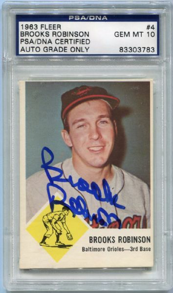 1963 Fleer #4 Brooks Robinson Autographed PSA/DNA Certified Gem Mint 10 Autograph