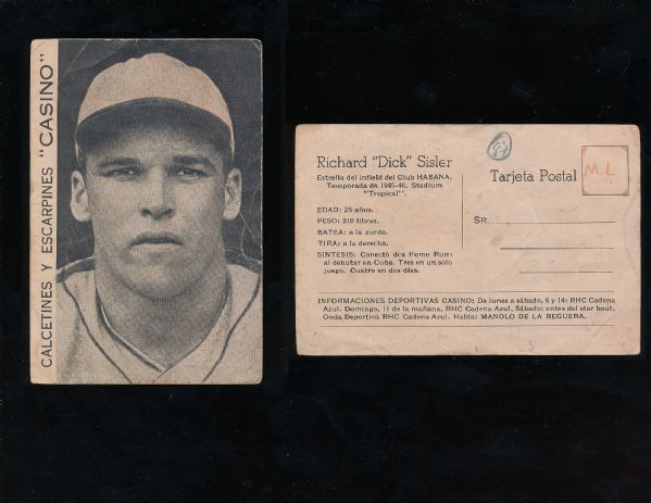 1946 circa Dick Sisler Cuban  Postcard 