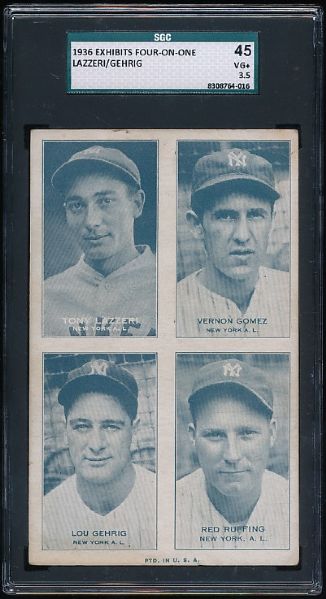 1936 Exhibit w/Gehrig, Lazzeri,Gomez,Ruffing  4 Hall of Famers  SGC 45 - 