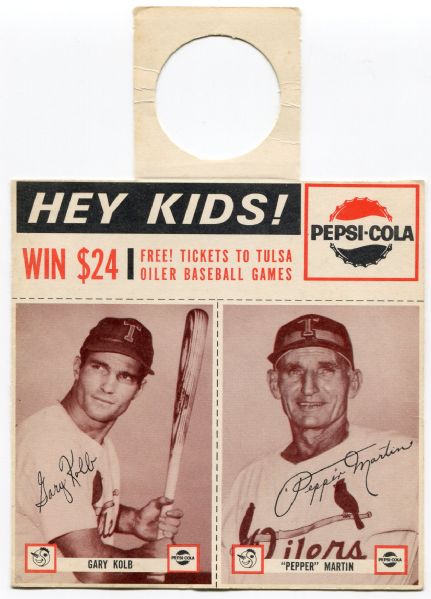1963 Pepsi-Cola Tulsa Oilers Two Card Complete Panel Gary Kolb/Pepper Martin