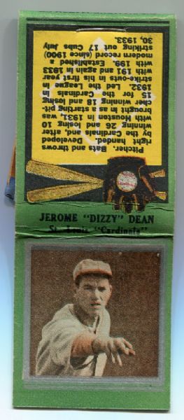 1934 Diamond Matchbook Silver Border Dizzy Dean Complete With Matches