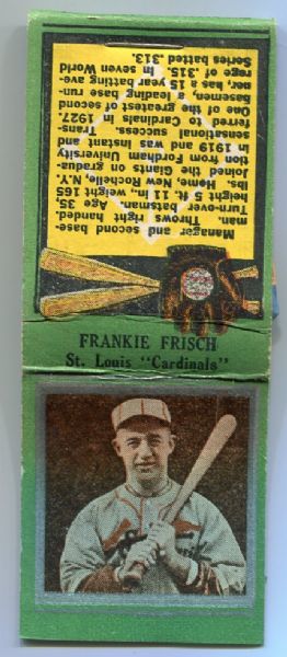 1934 Diamond Matchbook Silver Border Frankie Frisch Complete With Matches