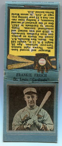 1934 Diamond Matchbook Silver Border Frankie Frisch Complete With Matches