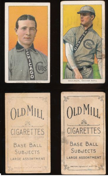 T206 (2) Frank Chance- Old Mill- Portrait & Ed Ruelbach Old Mill- wet sheet transfer