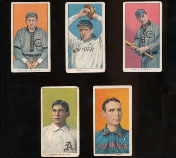 T206 (5) W/ Bender, Griffith etc.... Piedmont, Sweet Caporal, one w/stamped date