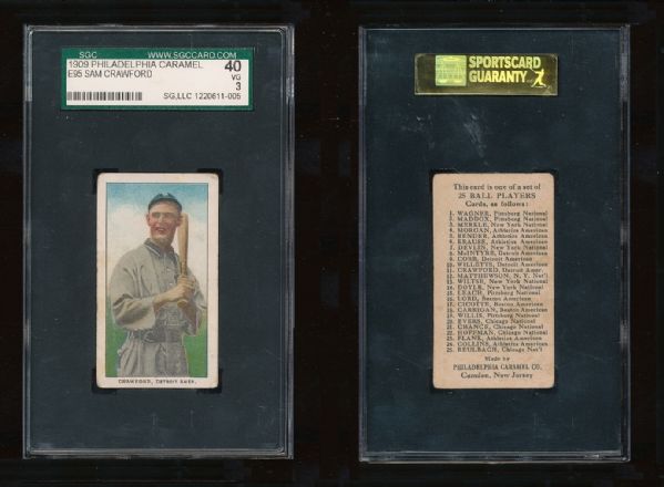 E95 Philadelphia Caramel Sam Crawford SGC 40, Centered very well!!