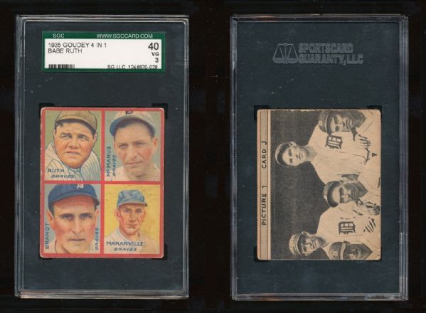 R321 Goudey 4 in 1, Babe Ruth SGC 40, Excellent Centering