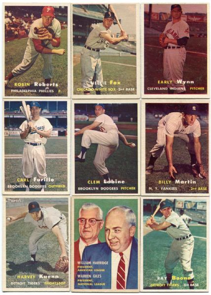 1957 Topps Baseball Partial Set of 215 Different With 85 Duplicates - 300 Cards Total!