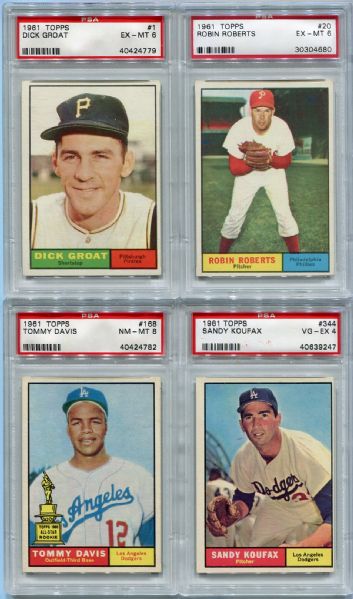 1961 Topps Baseball Lot of 94 Different Plus 4 Dupes Inc. Many Stars & High Numbers Exmt-Nrmt/Mt