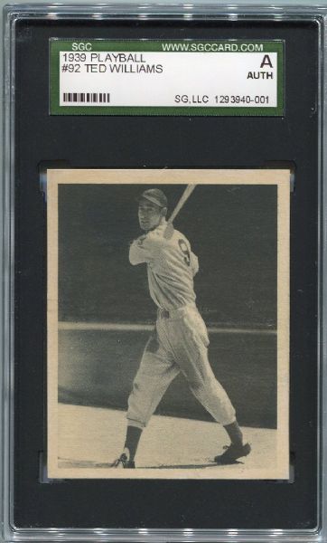 1939 Playball #92 Ted Williams SGC AUTH