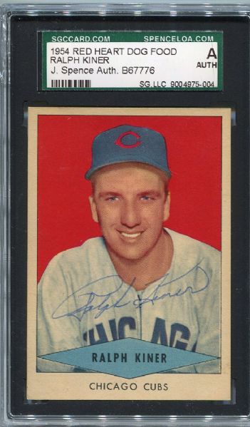 1954 Red Heart Dog Food Ralph Kiner Autographed SGC J. Spence AUTH