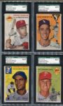 1954 Topps Baseball Lot of 4 Autographed Cards All SGC J. Spence AUT