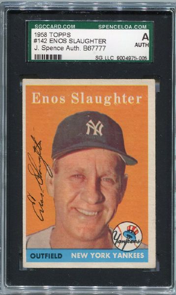 1958 Topps #142 Enos Slaughter Autographed SGC J. Spence AUTH