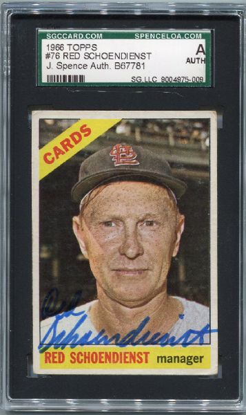 1966 Topps #76 Red Schoendienst Autographed SGC J. Spence Auth