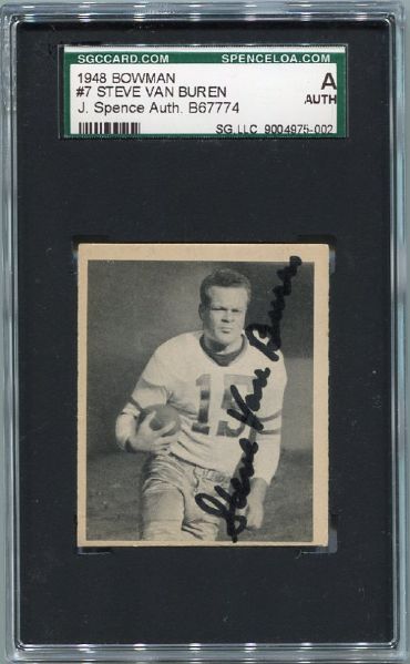 1948 Bowman Football #7 Steve Van Buren Autographed SGC J. Spence AUTH