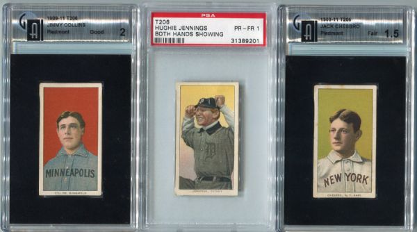 T206 Lot of 3 HOFers All Graded J. Collins, Jennings & Chesbro