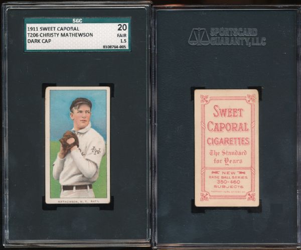 T206 Mathewson Black Cap, Sweet Caporal 350-460, SGC 20 and Very Nice.