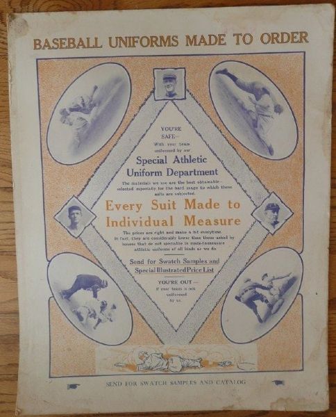 Circa 1915 Cardboard Sign- Cobb, Mathewson, Evers - Mills & Hall Baseball Uniforms - Magnificent!!
